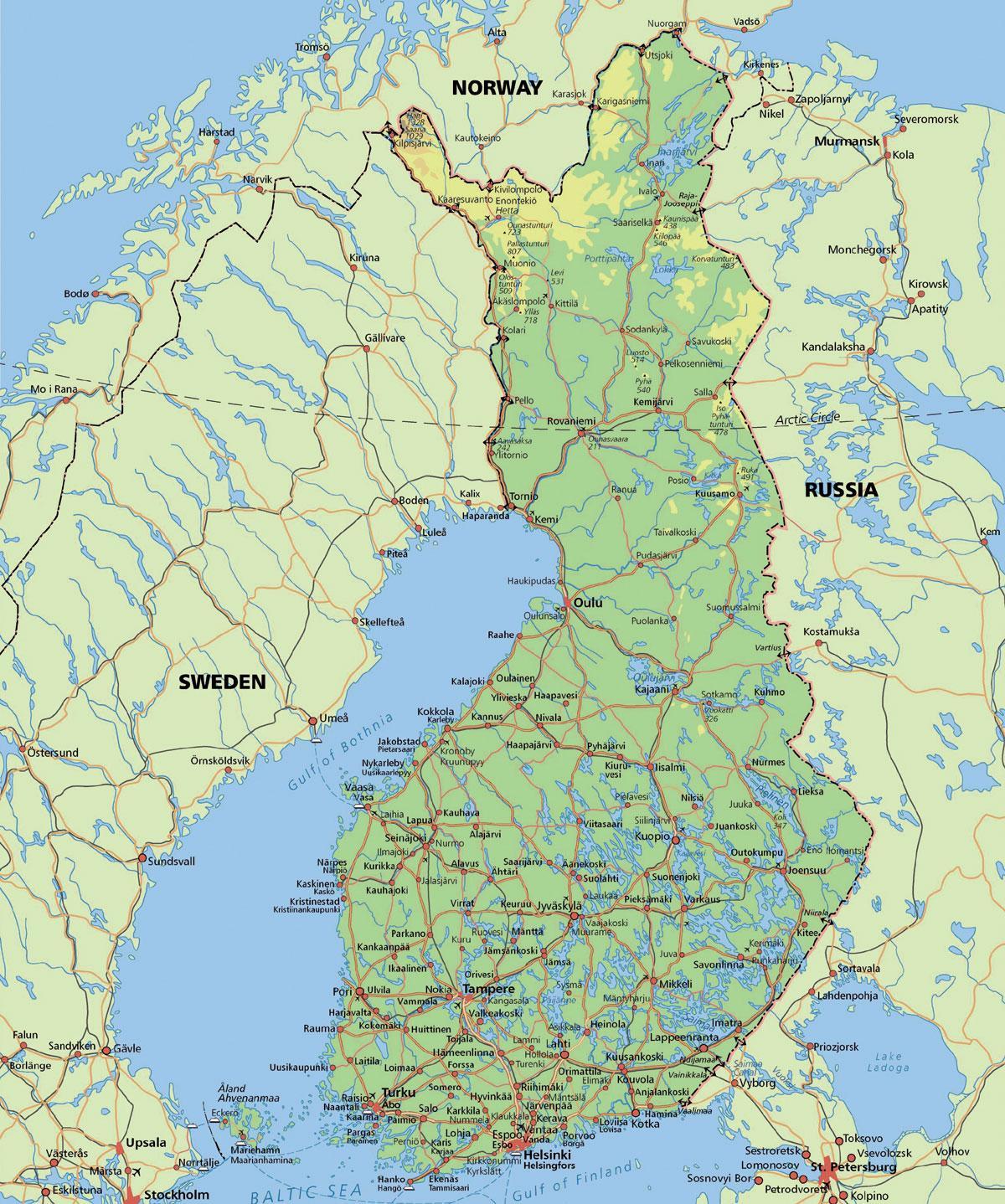 Kaart van die arktiese sirkel Finland