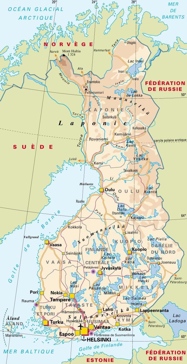 Kaart van Finland nasionale parke