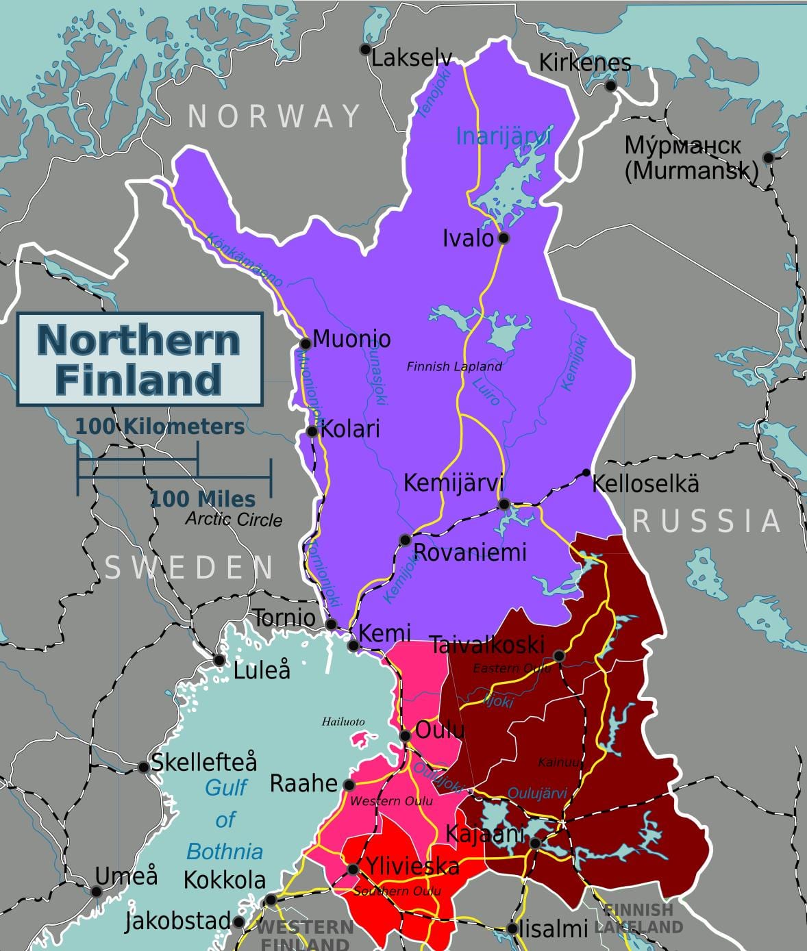 Kaart van die noorde van Finland
