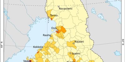 Finland bevolkingsdigtheid kaart
